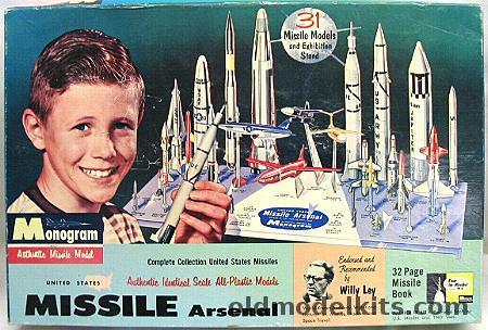 Monogram 1/128 United States Missile Arsenal-Regulus II/Snark/Bomarc/Matador/Nike Hercules/Thor/Vanguard/Atlas/Jupiter C/Redstone/Jupiter IRBM/Corporal/Honest John/Talos/Sergeant/Nike Ajax/Petrel/Polaris/Rascal/Little John/Hawk/Tartar/Terrier/La Crosse/Rat/Sparrow/Bullp, PD40-298 plastic model kit